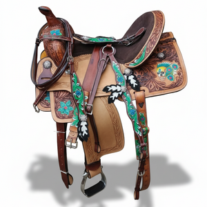 อานม้าแกะสลักด้วยมือลายดอกไม้หนังตะวันตก - Product Image 1