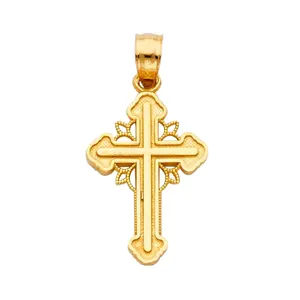 14k Gold Plated Polished Small Budded Cross Golden Mine Religious Fine Jewelry Dainty Christian Cross