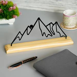 Sculpture de table de montagne en métal noir contemporain, base en bois, élégante et artistique, accent décoratif pour les maisons modernes, en provenance d'Inde - Product Image 5