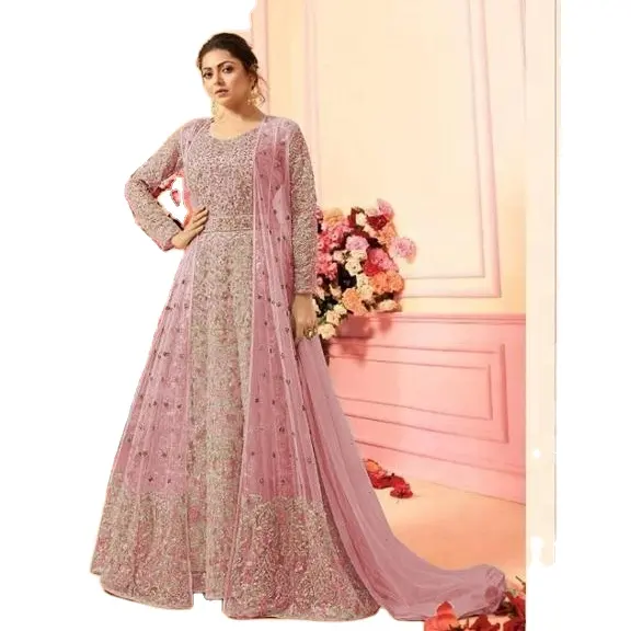 Pakistanlı salwar kameez-şalvar elbise tasarım Net kumaş