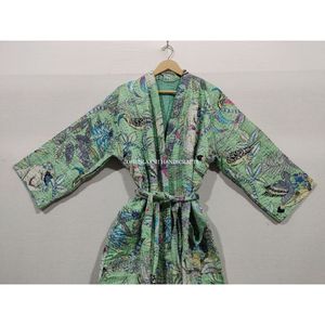 Albornoz de algodón indio hecho a mano Maxi estilo Kantha Floral mono estampado Kimono vestido tejido térmico de talla grande venta al por mayor Floral - Product Image 4
