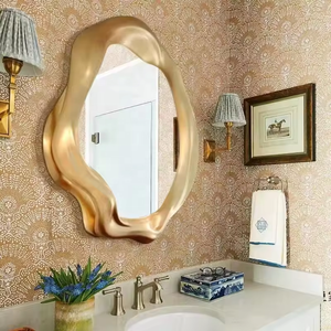 Miroir mural moderne en métal avec cadre, verre irrégulier aux motifs ronds, carrés et rectangulaires, pour salles de bain et hôtels - Product Image 1