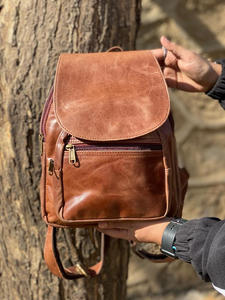 Nouveau Style Vintage Look marron Crunch cuir sac à dos voyage sac à dos bureau en cuir grande capacité sac de voyage pour hommes et femmes - Product Image 3