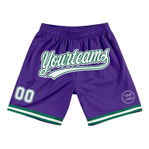 Industrie Direct Engro Sportswear Short de basket-ball personnalisé violet blanc-vert Kelly Authentic Throwback Basketball Shorts - Product Image 1
