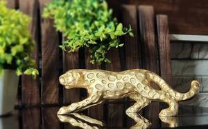 Sculpture de jaguar de conception moderne indienne, personnalisable pour la décoration intérieure, guépard jaguar plaqué or - Product Image 3