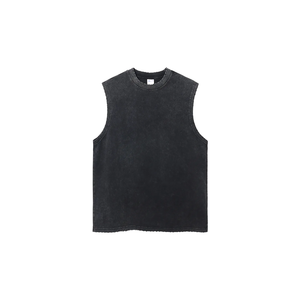 Camiseta sin mangas de punto vintage informal con dobladillo deshilachado, top transpirable de verano - Product Image 1