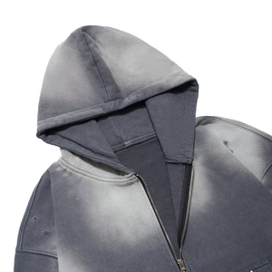 Sweat à capuche zippé pour homme, 100% coton, lourd, délavé au soleil, délavé à l'acide, épaules tombantes, vintage, en gros, logo personnalisé - Product Image 6