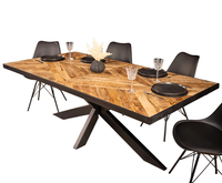 Table de salle à manger industrielle en bois de manguier massif de style industriel avec dessus en bande naturelle et pieds en araignée noire Table à manger 200 cm