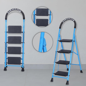 Escabeau industriel en acier PARASNATH à 4 marches, bleu, pliable, léger et antidérapant - Product Image 3