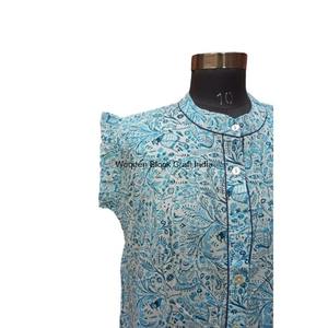 Camisa Estilo Frock con Cuello Mao Vintage, Diseño Floral Sofisticado, Mangas Abullonadas, 100% Algodón, Tejido Ecológico - Product Image 3