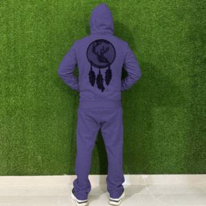 Ensemble de survêtement pour homme en coton 100% avec logo élastique personnalisé, 2 pièces, style hip-hop, jogging, veste à capuche, pantalon, motif uni - Product Image 2