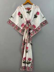 Caftan en coton pour femmes Robe Maxi d'été confortable avec impression bloc à la main Beach Cover Ups Vêtements de nuit Robes décontractées d'Inde - Product Image 2