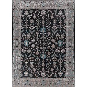 Tapis Kasbah bleu en laine et viscose tuftés à la main, motifs floraux et abstraits modernes pour la maison, le couloir et le salon - TRA-14159 - Product Image 1