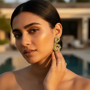 Pendientes Colgantes de Plata de Ley 925 con Peridoto para Mujer, para Bodas y Fiestas, con Perla, Diamante, Moissanita, Circonita, Religiosos - Product Image 2
