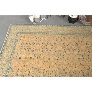 Alfombra de lana turca Vintage de 7 pies X 10 pies, respaldo de látex de tejido plano de retazos beige y azul para decoraciones de sala de estar - Product Image 3