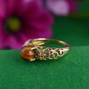 แหวนทองเหลืองลายเสือตาเสือสไตล์โบฮีเมียน ชุบทอง 18k ลายฉลุดอกไม้ แหวนขายส่งสำหรับผู้หญิง - Product Image 3