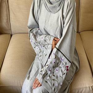 Broderie florale XXL lin noir Abaya modeste vêtements de prière pour l'Aïd Ramadan mode traditionnelle musulmane Design floral - Product Image 1