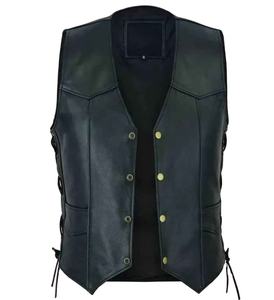 Diseño de estilo premium Chaleco genuino de cuero negro Chaquetas sin mangas para hombres Ropa exterior de invierno transpirable Cremallera Venta de fábrica - Product Image 1