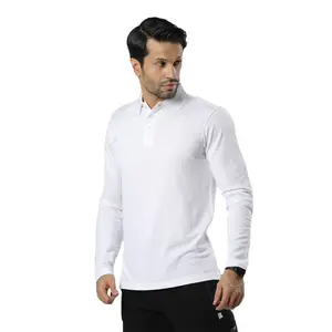 トップトレンドの男性100% コットンホワイトカラーブランクフルスリーブポロTシャツカスタムロゴ & デザインでまとめ買い販売