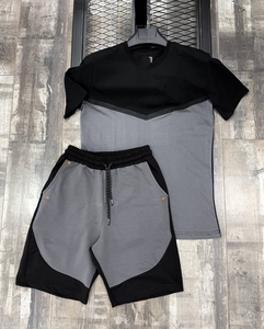 Mens Black T Shirt and Shorts <b>Set</b> Summer Casual Two Piece Outfit Soft Breathable Fabric Elastic Waist Short Sleeve Minimal Stree - Product Image 3