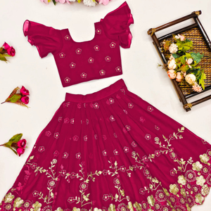 Shoryam - Lehenga Choli de Moda para Niñas, Bordado Floral Rosa, Completamente Cosido, Largo hasta el Suelo, Vestido Tradicional Indio para Fiestas, Tallas 2-8 - Product Image 1