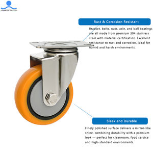OEM PU <span class=keywords><strong>Medium</strong></span> <span class=keywords><strong>Duty</strong></span> Möbel Lenkrad 3 4 5 Zoll seitlich schwenkbare Gewinde bremsen Edelstahl Trolley Cart Lenkräder - Product Image 4