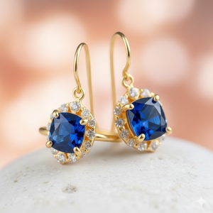 ต่างหูบลูไฮโดร&ซีแซด 4 นิ้ว 8 กรัม |   แปดเหลี่ยมขนาด 10x12 |   เครื่องประดับเงินแท้ 925 ชุบทอง 18K สำหรับงานแต่งงาน ของขวัญสำหรับเธอ - Product Image 1