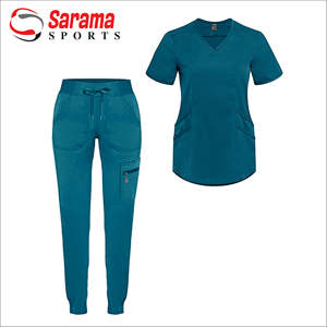 Conjuntos de uniformes médicos de LICRA para mujer, Top y pantalón exfoliante Atlético moderno con cuello en V, PARA ENFERMERÍA - Product Image 5