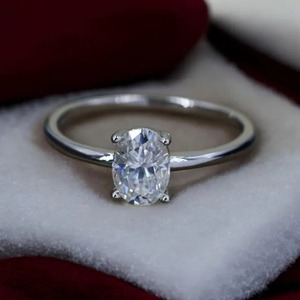 Handmade <b>925</b> Unisex <b>Silver</b> <b>Ring</b> Natural Oval Moissanite Single Stone Classic Style Engagement Wedding Anniversary Parties Prong - Product Image 6