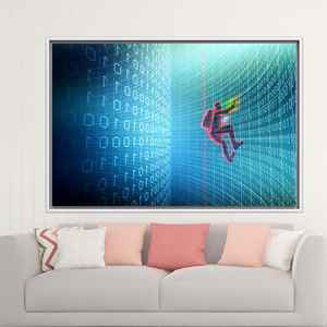 Elegante arte cibernético con código matricial - Obra de arte impresa en lienzo para decoración moderna de oficinas, 1P: Enmarcado en blanco - Product Image 1