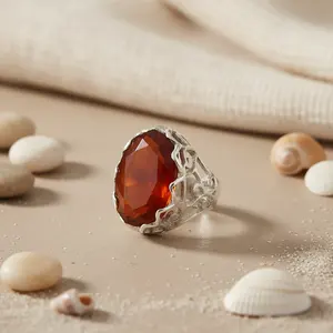 Anillo de Plata 925 con Cornalina para Mujer, Joyería Elegante con Baño de Rodio, Anillos con Piedras Preciosas, Incrustaciones de Circonita para Promesas - Product Image 2