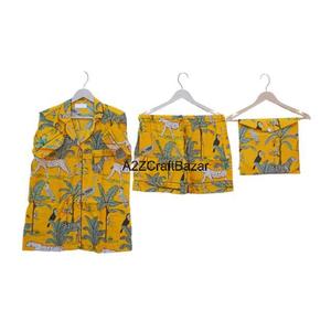 Conjunto de Pijama Corto de Primavera para Niñas, 100% Algodón Puro, Diseño Romántico de la Selva India, Transpirable, Suave, Mangas Cortas - Product Image 1