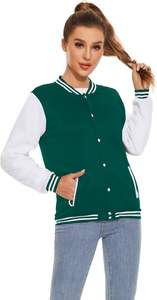 Venta al por mayor Mujeres College Varsity Chaqueta de las mujeres Logo Chenille Bordado Gris Mangas de cuero Letterman Lana Varsity Jacket - Product Image 2