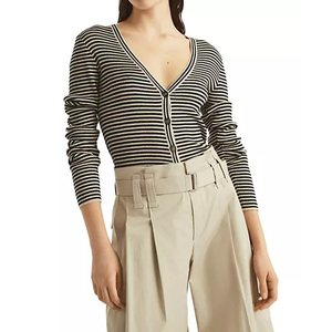 เสื้อสเวตเตอร์ผ้าไหมแคชเมียร์แขนยาวคอวีสำหรับผู้หญิงเสื้อสเวตเตอร์ถักเข้ารูปสีดำสีขาวออกแบบได้เองขายส่งฤดูหนาว - Product Image 5