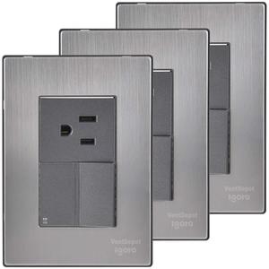 Presa a Muro, MXINC-003, 3 Pezzi, Presa/Interruttore per Scale, 125-250VAC, 10/15A, 50/60Hz, Argento/Oxford, Acciaio Inossidabile - Product Image 1