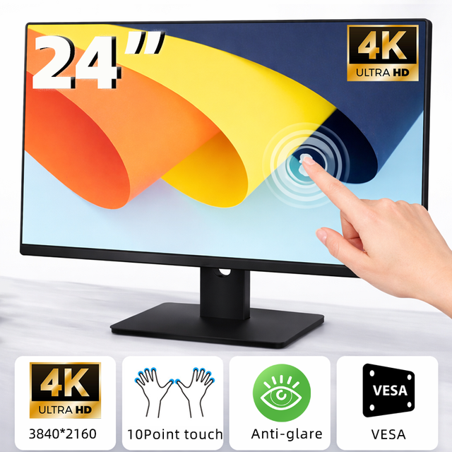 24 Inch 4K Touch LED  Monitor Incell  Display 10 Point Touchscreen Wall Mount Adjustable Stand Anti Glare 75Hz