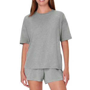 2025 Summer New Solid Color Neck Loose Women's Sets 100% Cotton Activewear Short Sleeve <b>T</b>-<b>Shirt</b> And Short 2 Piece Set Women - Product Image 4