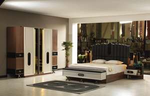 Juego de dormitorio de lujo Wezir, cabecero iluminado, cama King Queen, armario con espejo, muebles modernos de madera turca, hogar y Hotel - Product Image 5