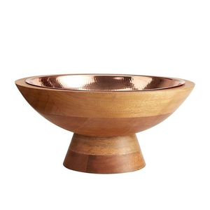 Fancy Acacia Wooden Serving Bowls With Metal Accent Round Shape Home Hotels Tabletop Kitchenware <b>Dinnerware</b> Food Serving Bowls - Product Image 4