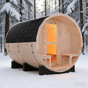 Sauna de Barril de Pino Blanco Duradero para 6 Personas con Calentador de 6KW, Tejas Impermeables para Exterior y Bancos de Porche - Product Image 1