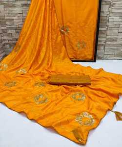 Travail de broderie Sari avec chemisier mat pièce femmes indiennes portent Sari bas prix en gros Surat ethnique - Product Image 5