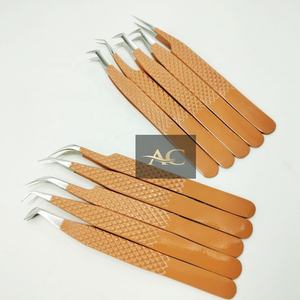 Juego de pinzas profesionales de Color marrón, venta al por mayor, extensión de pestañas con agarre de diamante de acero inoxidable, logotipo personalizado sostenible - Product Image 4