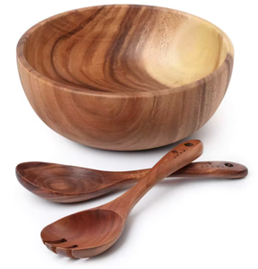 Cuenco Mango Madera Ensaladas Pasta Fruta Platos Laterales Diseñador Forma redonda Cuenco de madera Comida Servir Cuenco Venta al por mayor Navidad - Product Image 2