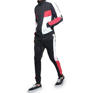 Ensemble de survêtement tendance pour homme, veste de sport à fermeture éclair et pantalon de survêtement à taille ajustable pour athlètes urbains, rayures victorieuses noires - Product Image 1