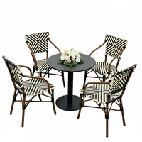 Ensemble bistrot français 5 pièces en rotin pour terrasse de café, table et 4 chaises, résistant aux intempéries, vente directe usine, pour extérieur