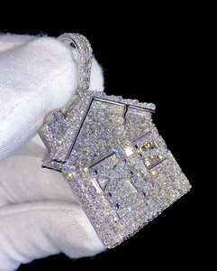 Por encargo 925 Plata rodio plateado Baguette corte moissanita garra conjunto VVS Bustdown trampa hogar totalmente helado moda encanto collar - Product Image 3