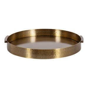 Plateau rond en aluminium martelé antique avec poignée au meilleur prix d'Inde pour restaurant hôtel usage domestique - Product Image 1