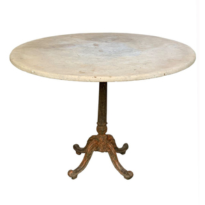 Meubles de salle à manger de jardin, de café, d'intérieur et d'extérieur, design merveilleux, plateau rond en marbre avec base en fer ornée, vintage, à prix abordable - Product Image 1