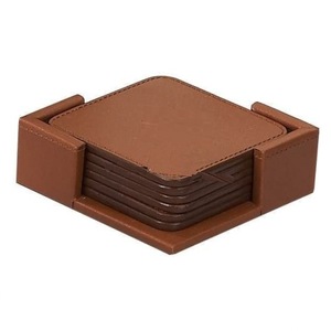 Posavasos de cuero PU personalizado, conjunto de 4 unidades con forma cuadrada - Product Image 1