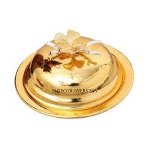 Beurrier en métal de qualité supérieure plaqué or de haute qualité le plus exigeant avec couvercle supérieur en forme de papillon enduit de poudre de couleur blanche - Product Image 2